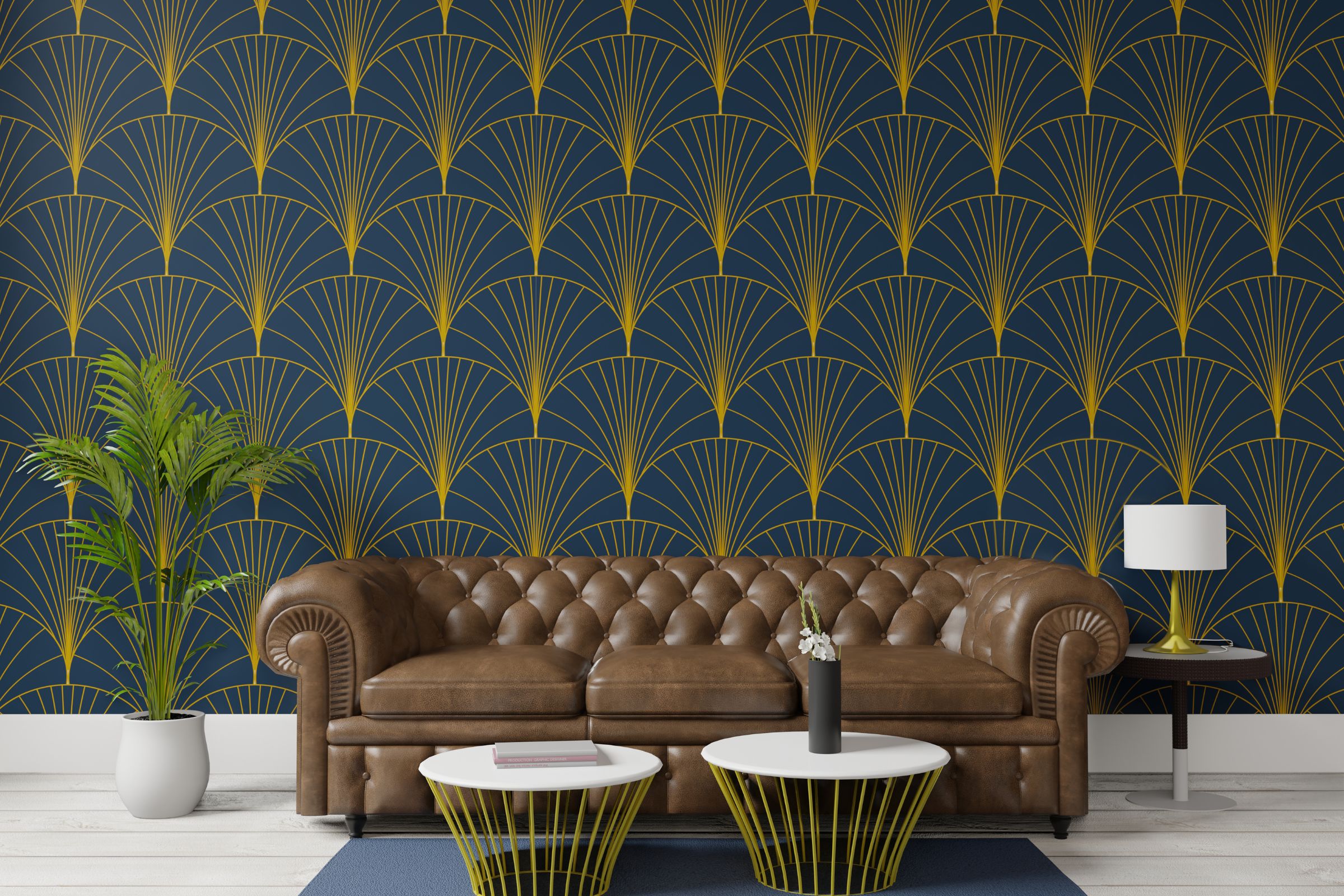 Luxury art deco wallpaper in an elegant living room